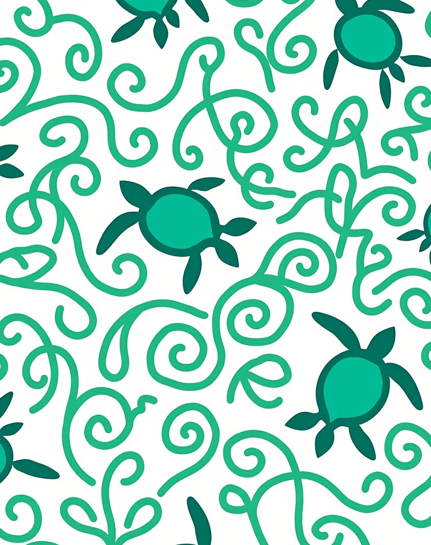 Green Turtle Swirl Ocean Rug
