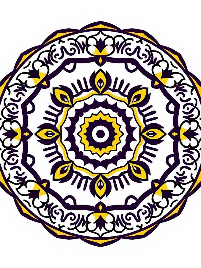 Vibrant Yellow Purple Mandala medallion Rug