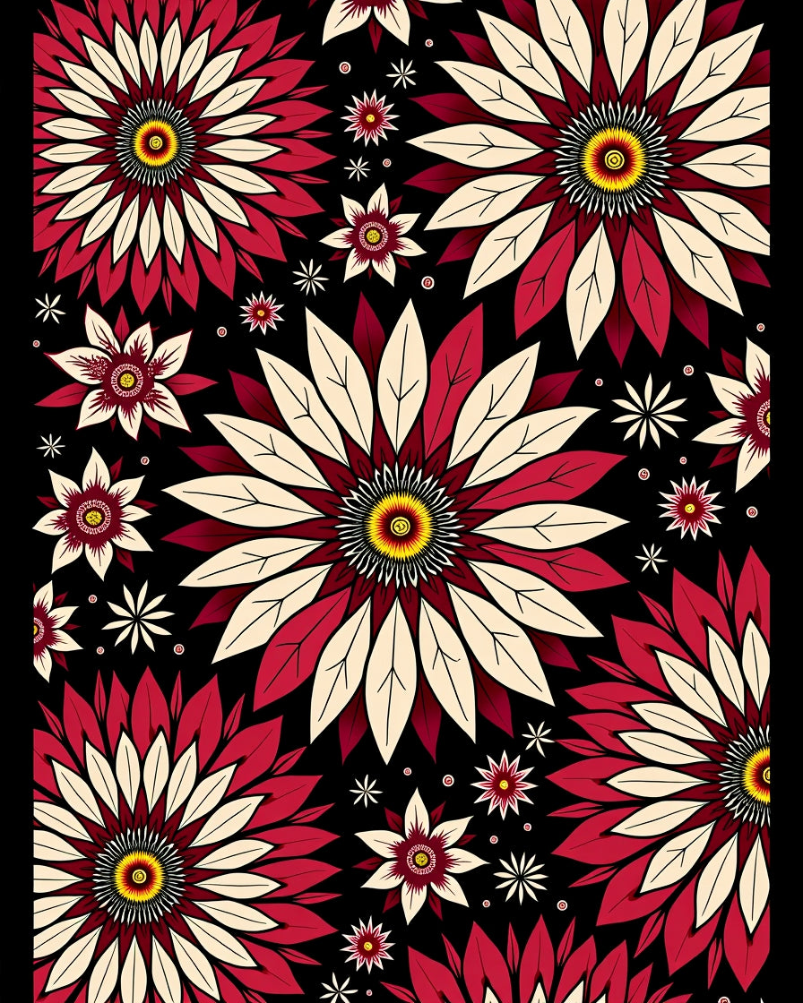 Bold Red Cream Floral Burst Rug
