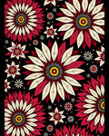 Bold Red Cream Floral Burst Rug