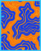 Vibrant Orange Blue Swirl Topography Rug