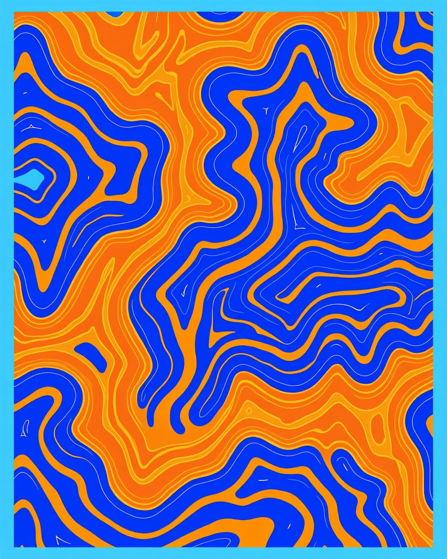 Vibrant Orange Blue Swirl Topography Rug