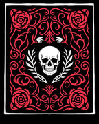 Black Red Rose Skull Garland Rug