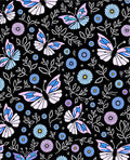 Pastel Butterfly Garden Floral Black Background Rug