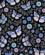 Pastel Butterfly Garden Floral Black Background Rug
