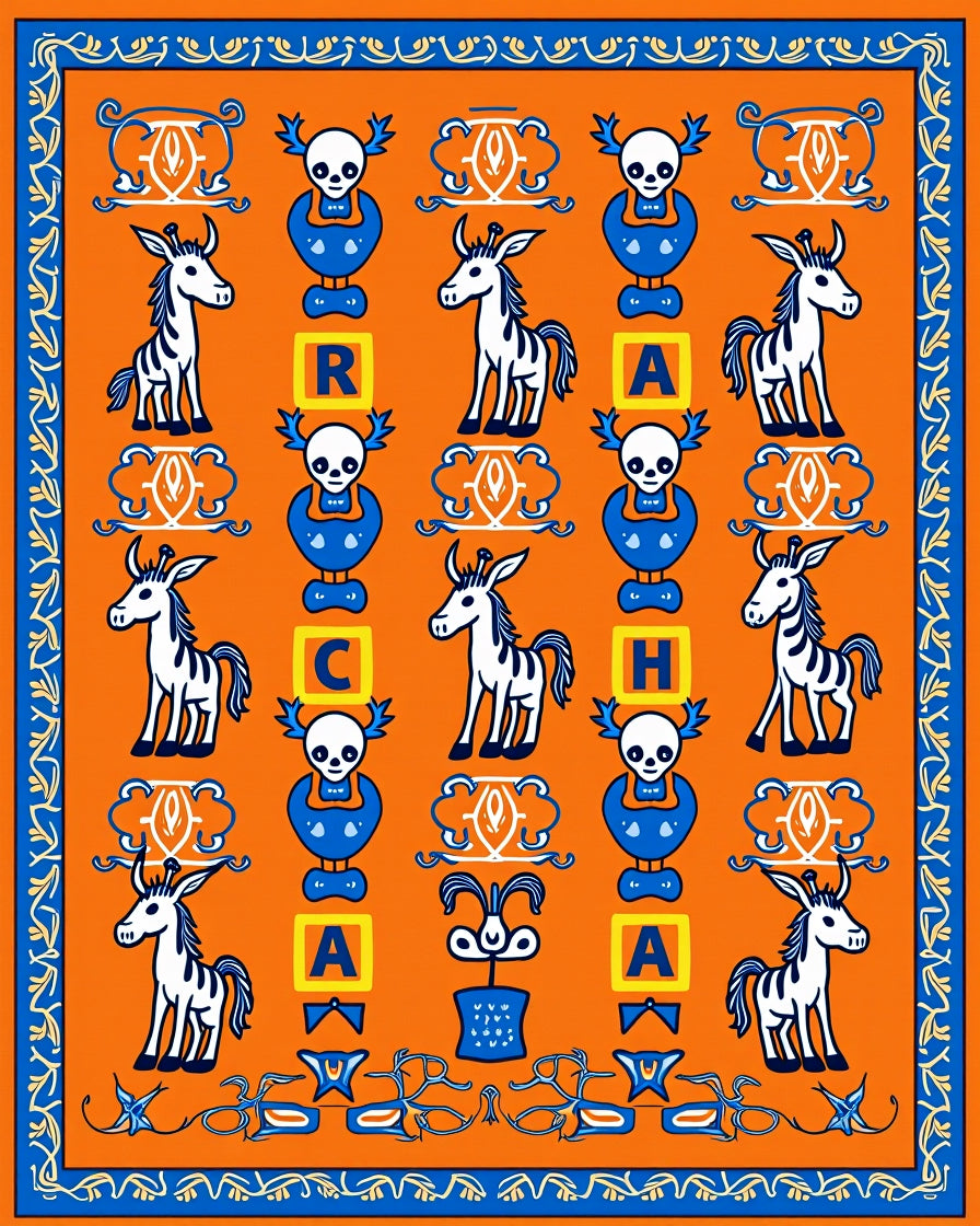 Orange Blue Whimsical Zebra Alphabet Rug