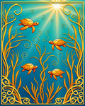 Golden Sea Turtles Underwater Scene Rug