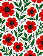 Vibrant Red Poppy Floral Branches Rug