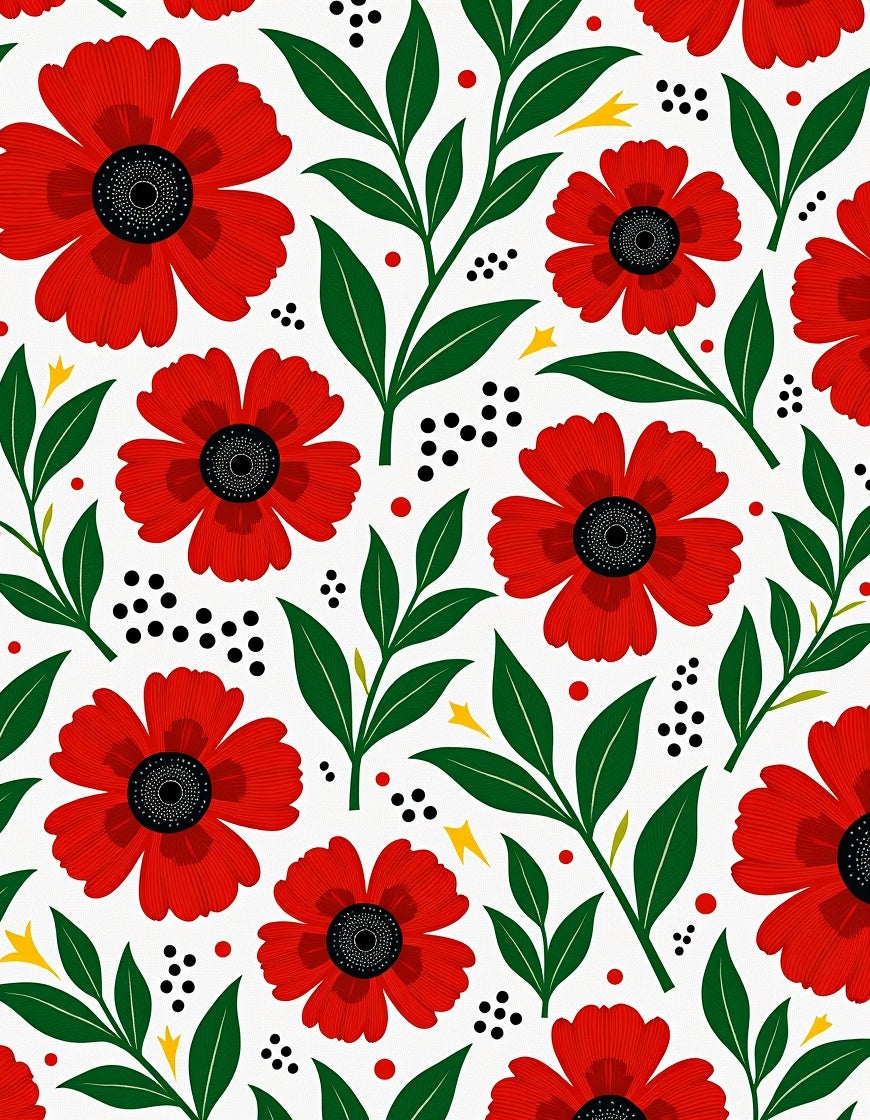 Vibrant Red Poppy Floral Branches Rug
