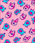 Whimsical Pink and Teal Cartoon Faces Rug