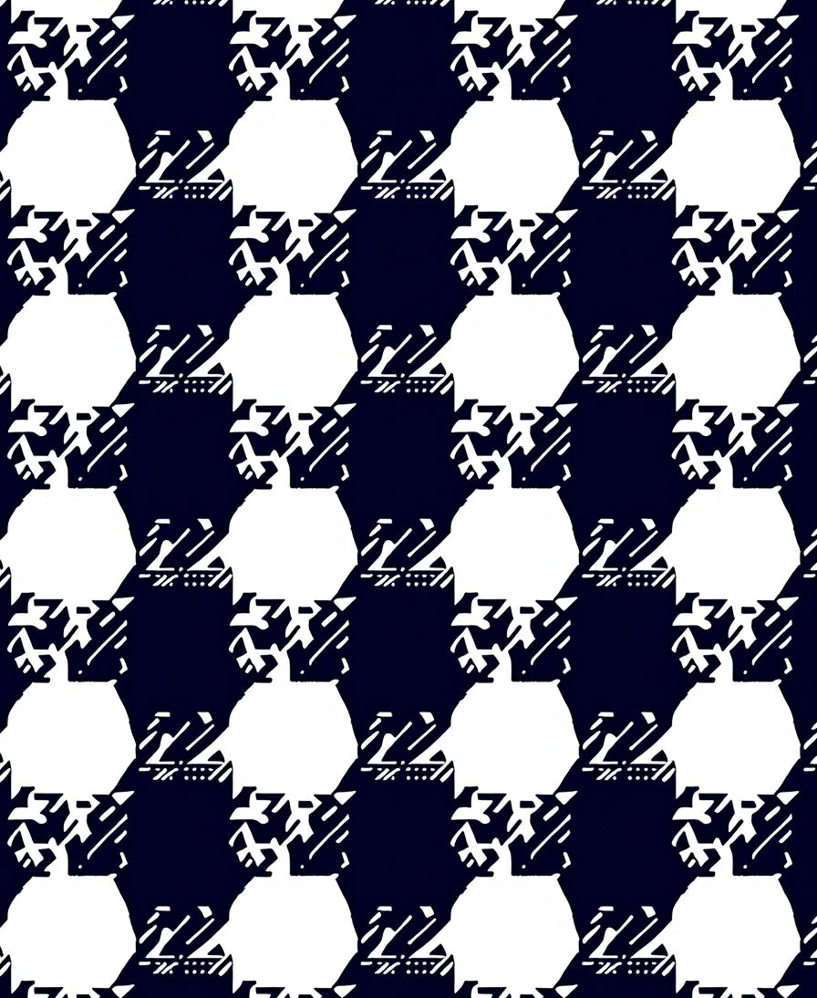 Navy White Abstract Geometric Houndstooth Rug