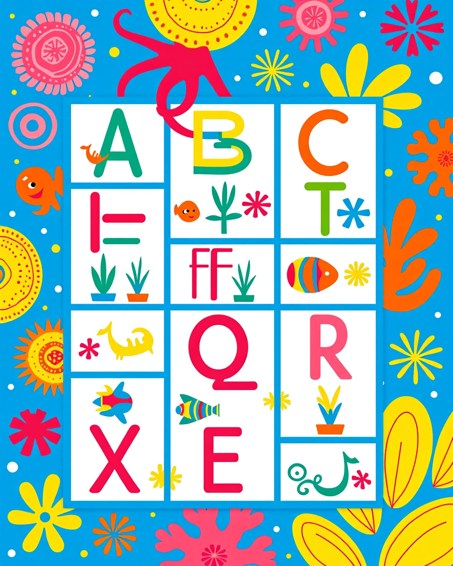 Whimsical Ocean Alphabet Creatures Rug