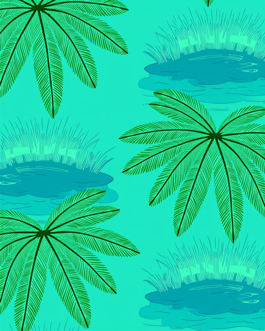 Teal Green Palm Frond Lakeside Rug