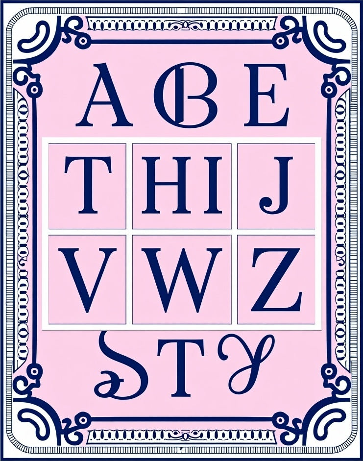 Pink Alphabet Blocks Vintage Frame Rug