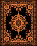 Elegant Orange Floral Medallion Black Rug