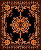 Elegant Orange Floral Medallion Black Rug