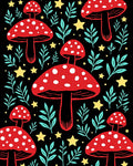 Whimsical Red Mushroom Starry Night Rug