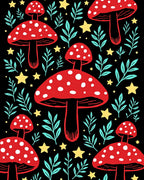 Whimsical Red Mushroom Starry Night Rug