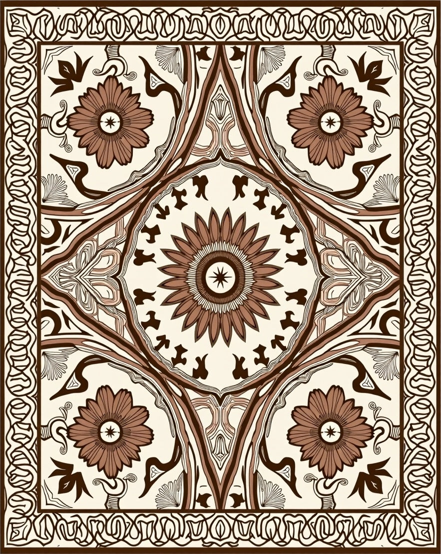 Classic Brown Floral Medallion Rug