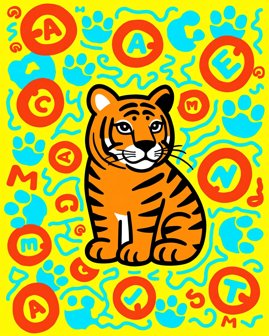 Playful Tiger Paw Print Alphabet Fun Rug