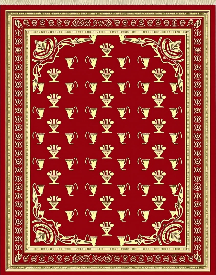 Crimson Golden Laurel Trophy Medallion Rug