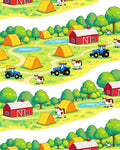 Farm Scene Blue Tractor Haystacks Barns Rug