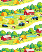 Farm Scene Blue Tractor Haystacks Barns Rug