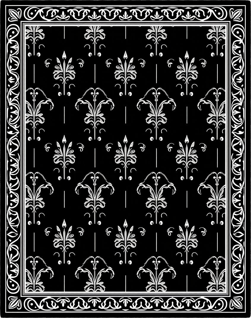 Classic Black White Floral Damask Rug
