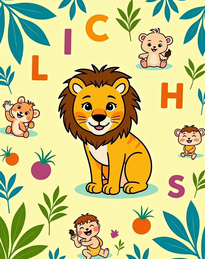Whimsical Lion Cub Alphabet Jungle Rug