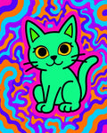 Trippy Green Cat Psychedelic Swirls Rug