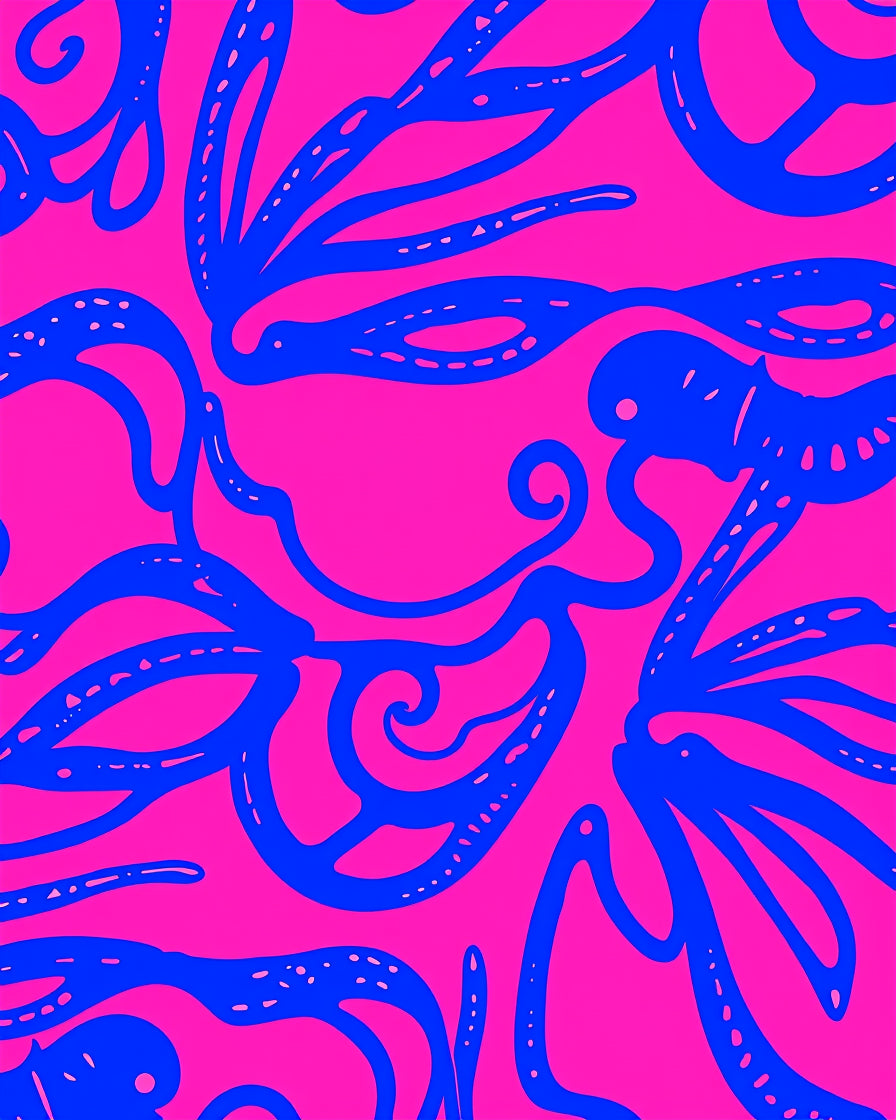 Vibrant Blue Abstract Swirls Pink Rug