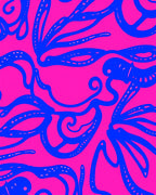 Vibrant Blue Abstract Swirls Pink Rug