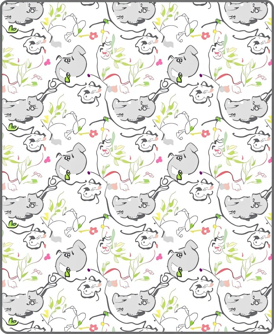 Whimsical Gray Hippo Floral Play Rug