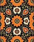 Bold Orange Floral Swirl Black Rug