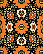 Bold Orange Floral Swirl Black Rug