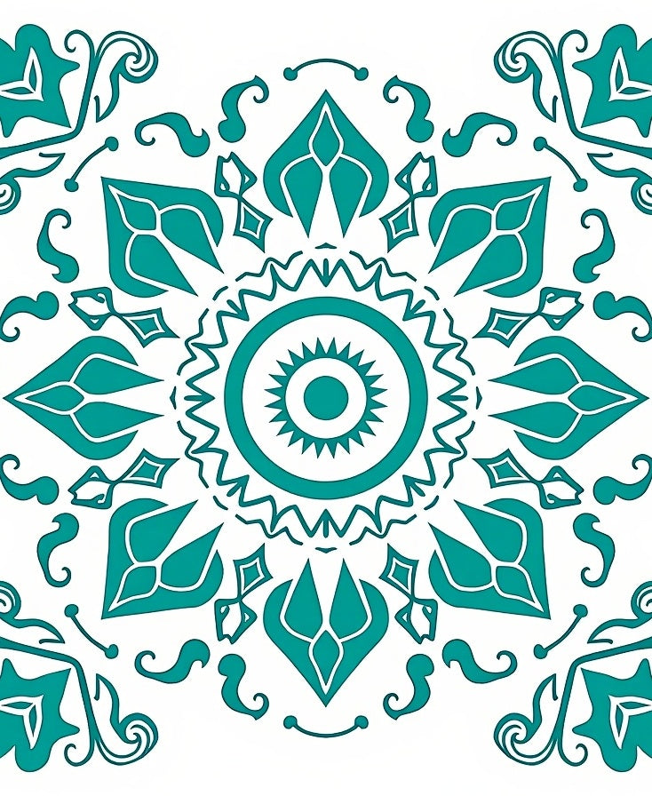 Teal Medallion Radial Baroque Swirls Rug