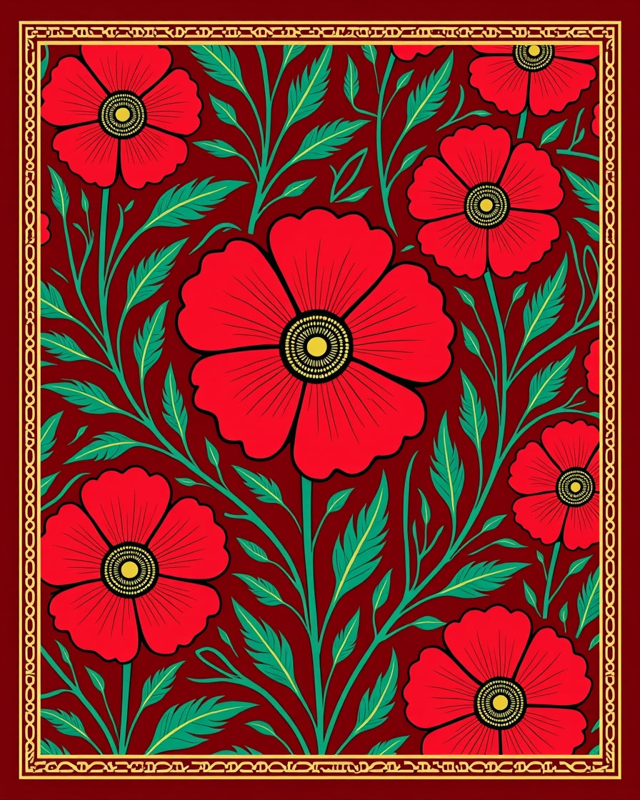 Vibrant Red Poppy Floral Garden Rug
