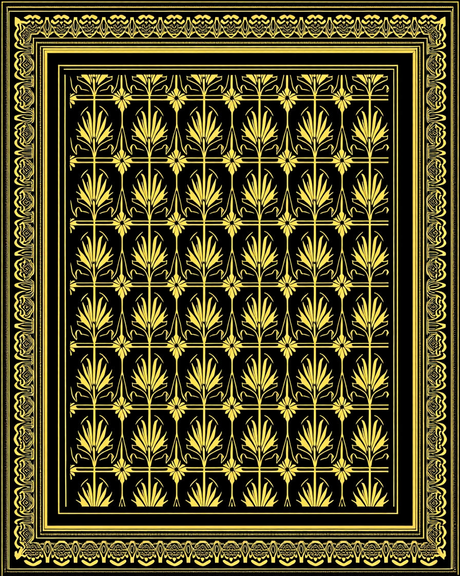 Black Gold Art Deco Floral Rug