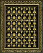 Black Gold Art Deco Floral Rug
