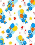 Whimsical Blue Character Balloon Stars Rug