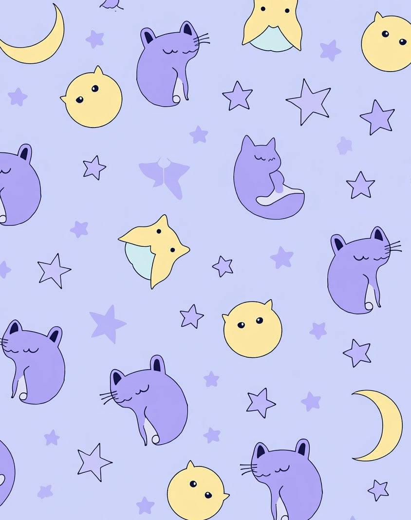 Sweet Purple Cat Starry Moon Rug