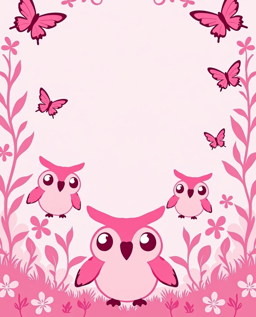 Pink Butterflies And Owls Garden Whimsy Rug