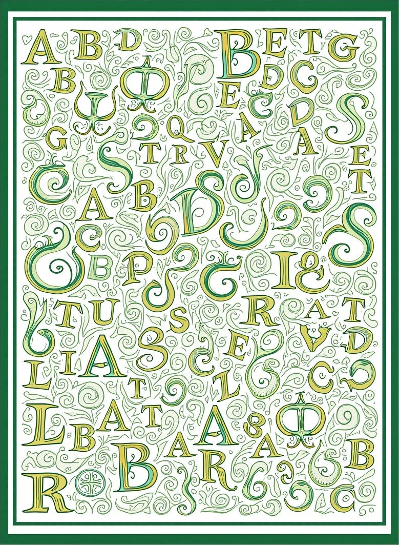 Vintage Green Alphabet Calligraphy Rug