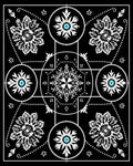 Black White Cyan Snowflake Medallion Rug
