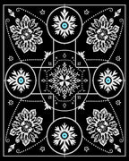 Black White Cyan Snowflake Medallion Rug