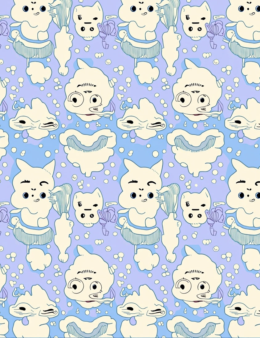 Whimsical Cream Cloud Characters Lavender Background Rug