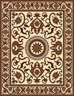 Ornate Brown Floral Medallion Rug