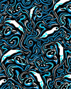 Bold Blue Abstract Swirl Fish Rug