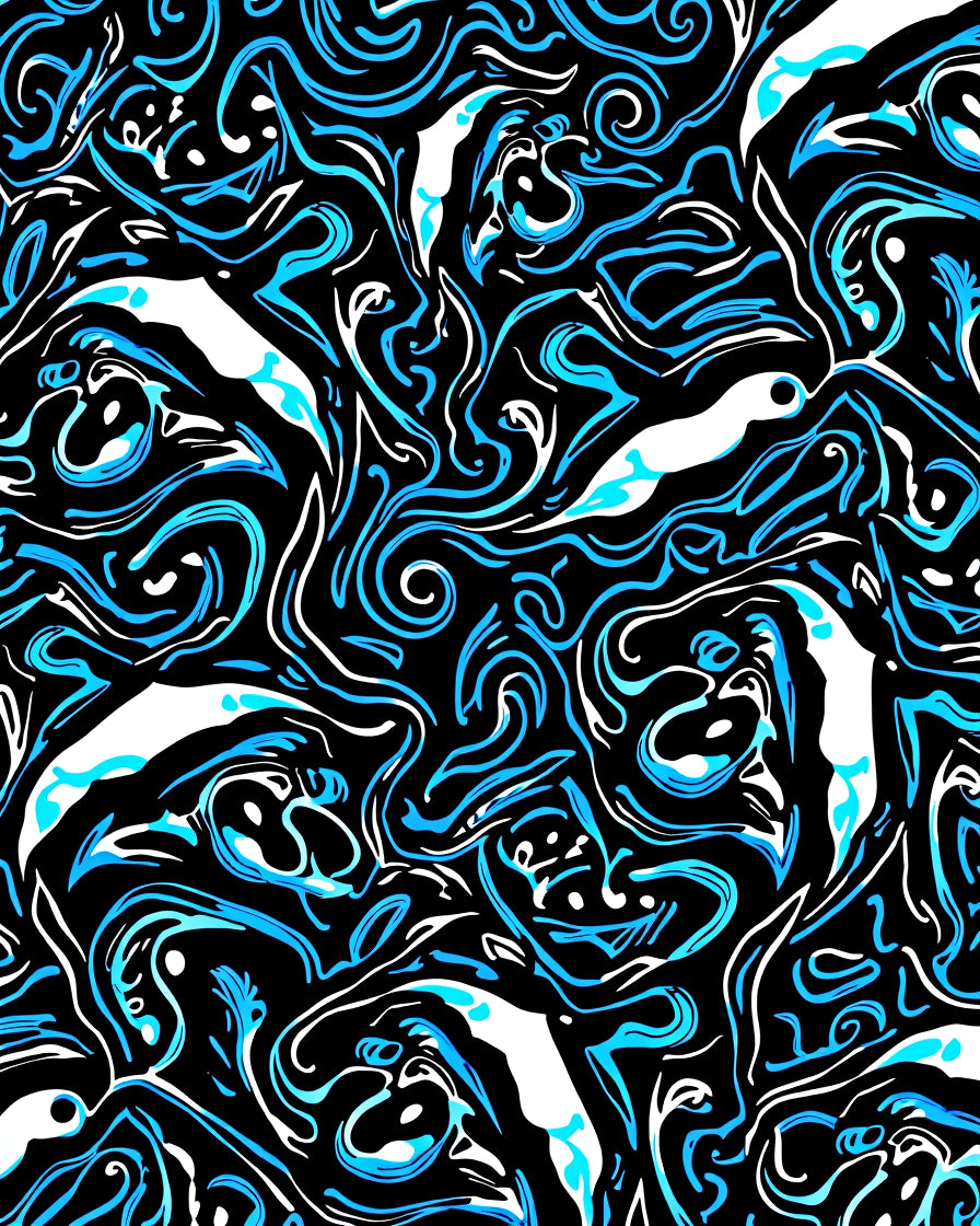 Bold Blue Abstract Swirl Fish Rug