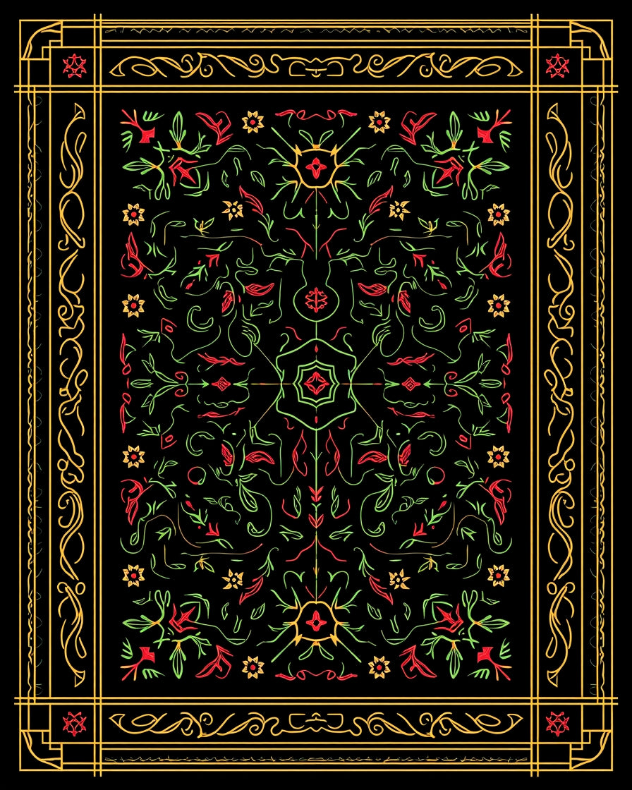 Red Green Floral Ornate Medallion Rug